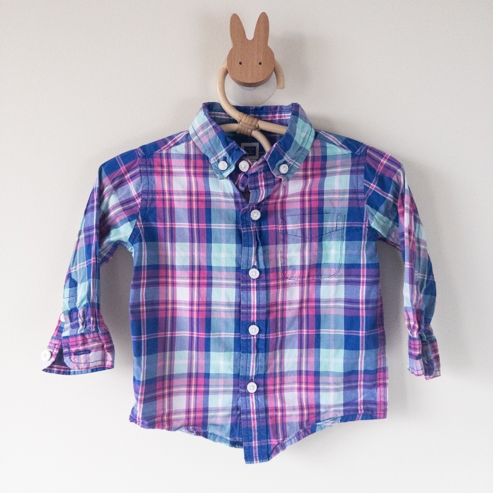 Janie and Jack Plaid Button Down Shirt Blue Pink Long Sleeve Baby Boy‎ 6-12m